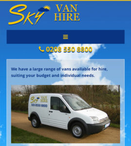 an image of Sky Van Hire website for tablet